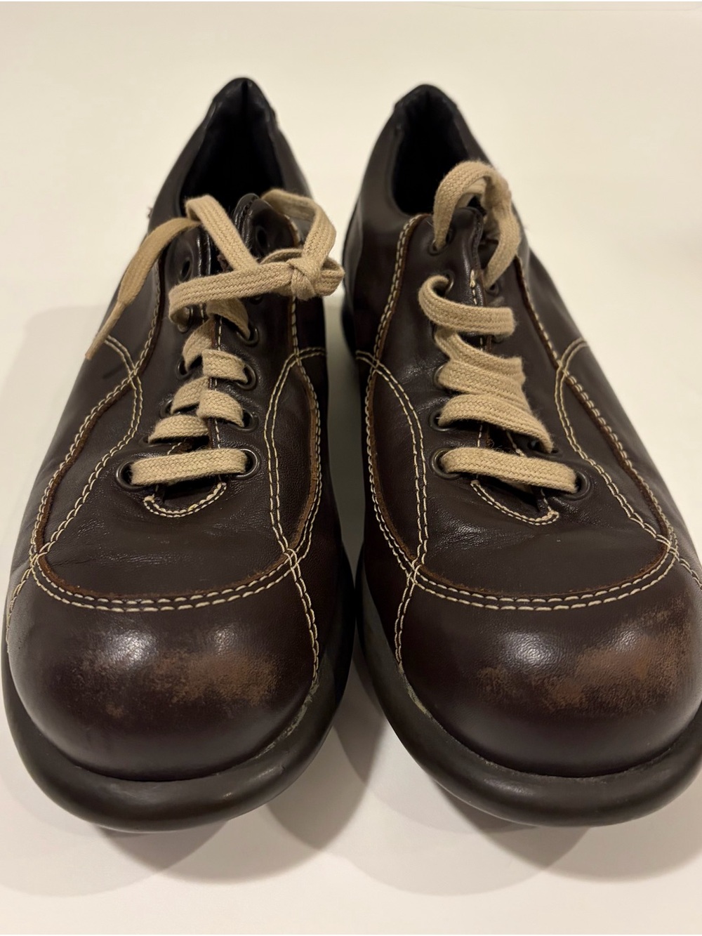 Camper Brown Leather Sneakers with Cream Laces